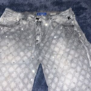Stylish Gray Rhinestone Jean Shorts